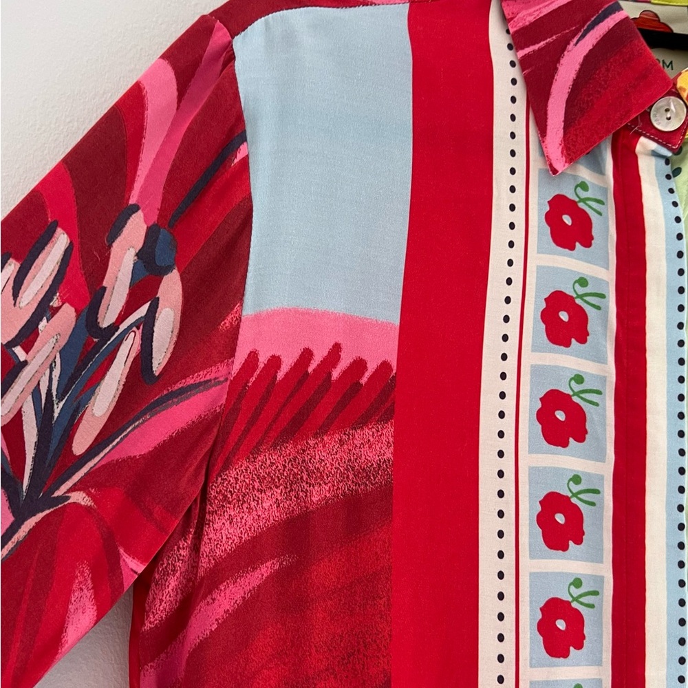 Farm Rio Shelby Floral Scarf Bohemian Patchwork Button Down Shirt - XSMALL - Picture 7 of 10